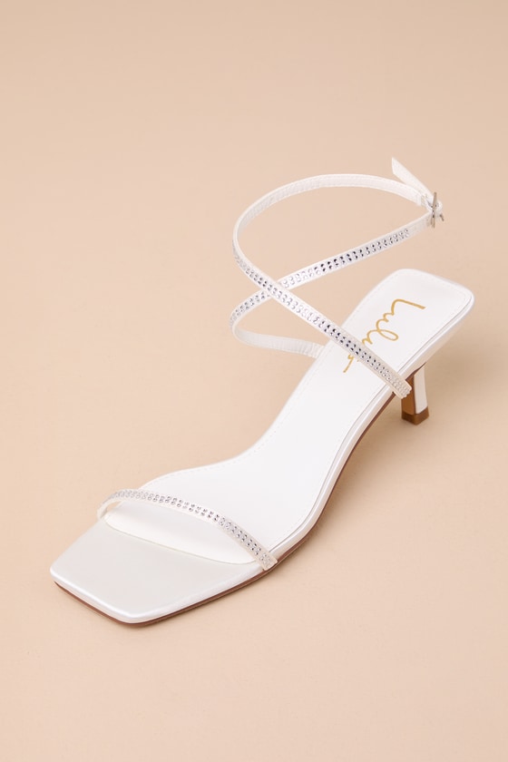 Zerline White Rhinestone Ankle Strap Low Heel Sandals 1
