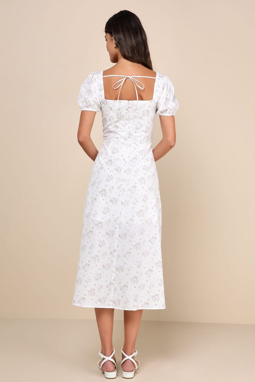 white christmas dresses White Floral Puff Sleeve Maxi Dress main image 0