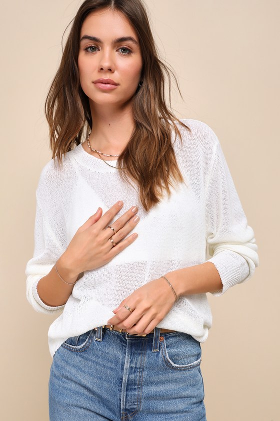 Shop Lulus Clean Aesthetic White Long Sleeve Sweater Top