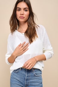 Clean Aesthetic White Long Sleeve Sweater Top