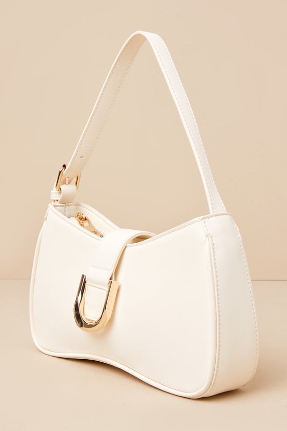 Lulus Oh-so Chic Bone Buckle Shoulder Bag In White