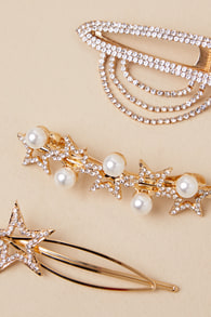 Sparkling Sense Gold Star Pearl Three-Piece Hair Clip Set
