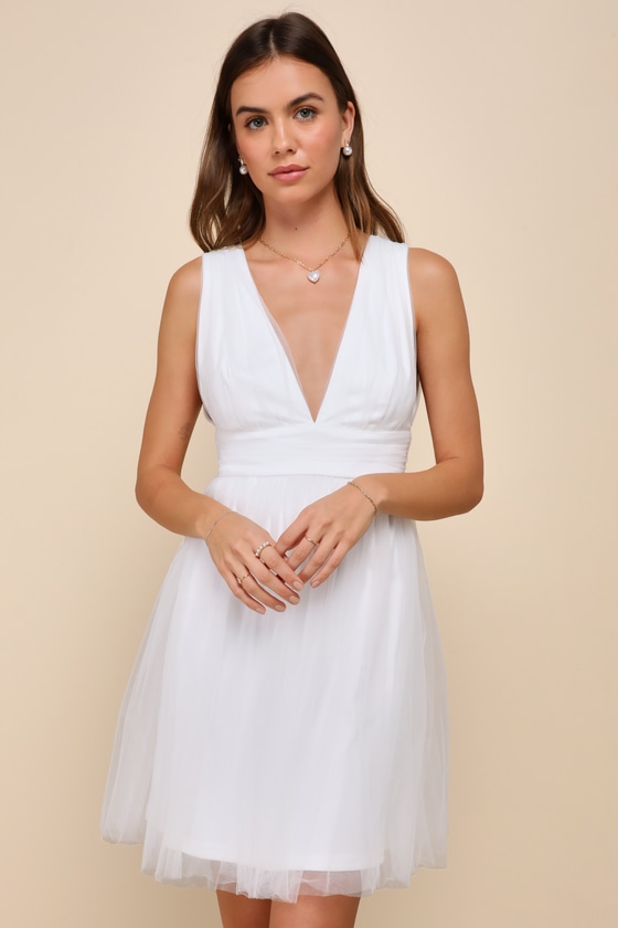 Kyndall Tulle Mini Dress in White