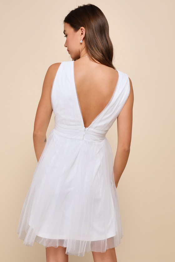 Lulus Heavenly Hues White Tulle Sleeveless Mini Dress In White