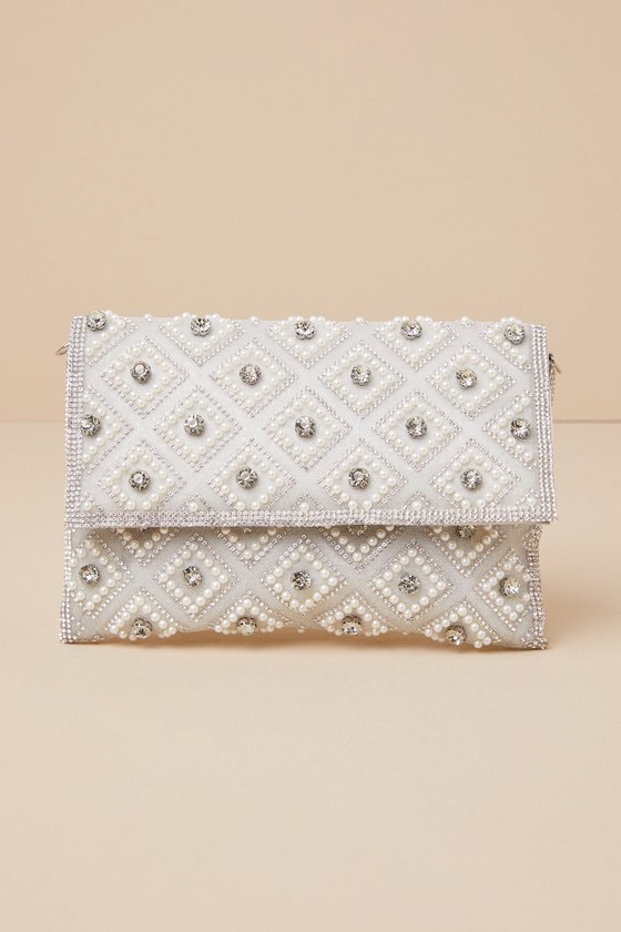 Shop Lulus Sparkly Passion Silver Rhinestone Pearl Clutch