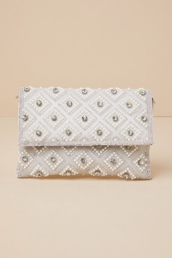 Sparkly Passion Silver Rhinestone Pearl Clutch 2