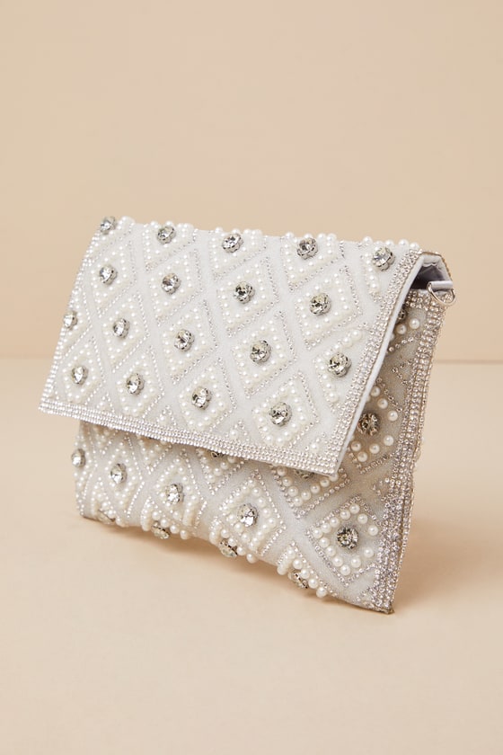 Shop Lulus Sparkly Passion Silver Rhinestone Pearl Clutch