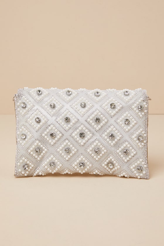 Shop Lulus Sparkly Passion Silver Rhinestone Pearl Clutch
