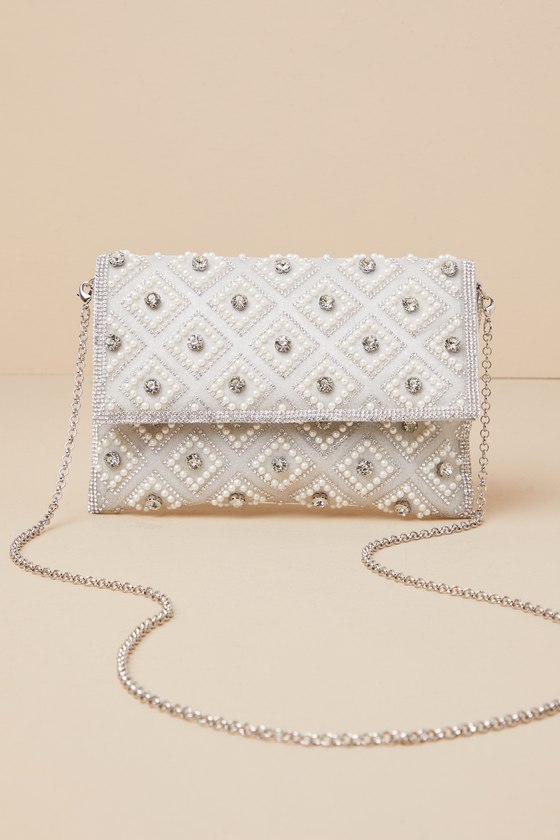 Shop Lulus Sparkly Passion Silver Rhinestone Pearl Clutch