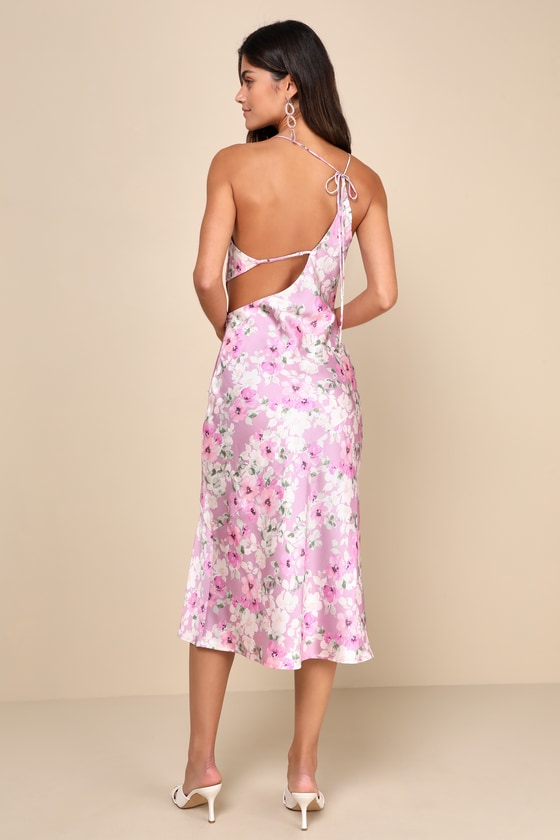 Lulus Impressive Delight Mauve Pink Floral Backless Midi Slip Dress In Mauve Pink
