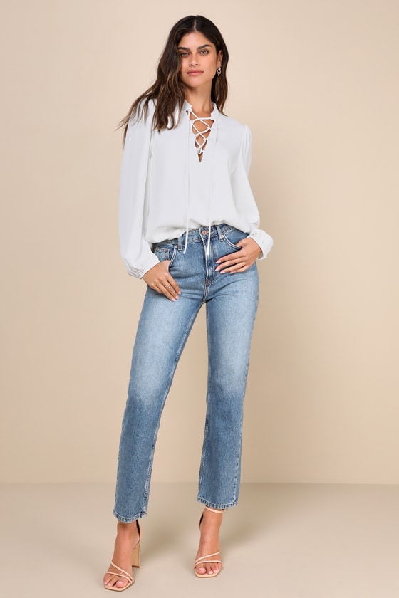 Rejoice Flounce Sleeve Knot Top Ivory