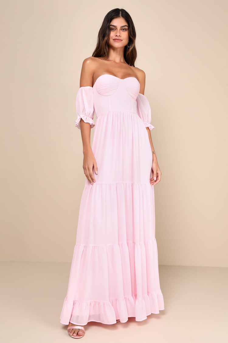 Chiffon Strapless Shoulder Maxi Dress