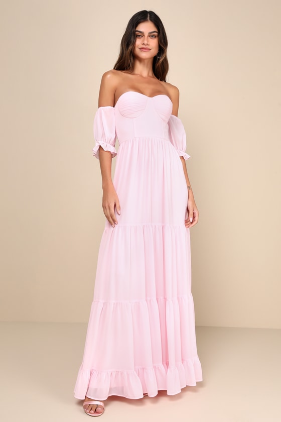 Blush Chiffon Dress OfftheShoulder Maxi Dress Tiered Dress Lulus