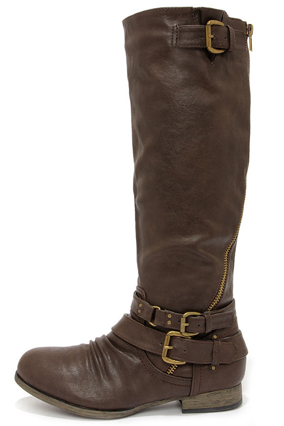 Hitchhiker Brown Buckled Knee High Boots