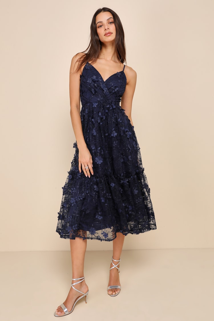 blue sequin floral dress Stella Couture 24239 Size 10 Blue Sequin Floral Fitted Mermaid Backless Prom Dress Corset V Neck Gown main image 0