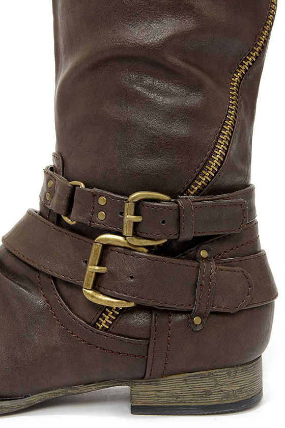 【Size 37 Special Offer】Dual Color Leather Long Boots with Metal Buckle Design