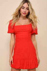 Summer in Sicily Red Embroidered Lace-Up Mini Dress