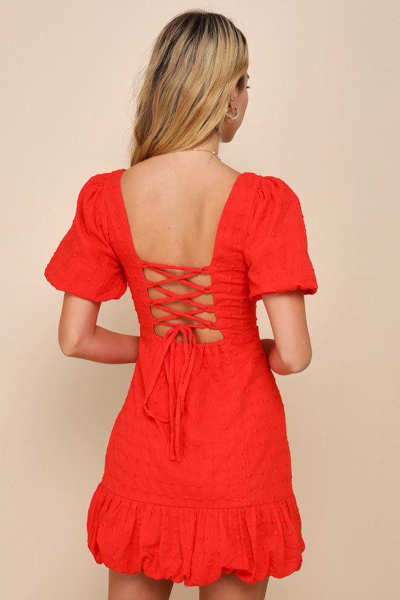 Vintage Rust Red Bell Sleeve Embroidered Faux Suede Lace Mini Dress main image 0