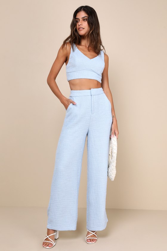 Lulus Chic And Sophisticated Light Blue Tweed Cropped Tank Top In Light Blue