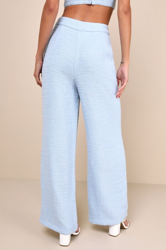 Shop Lulus Chic And Sophisticated Light Blue Tweed Wide-leg Pants