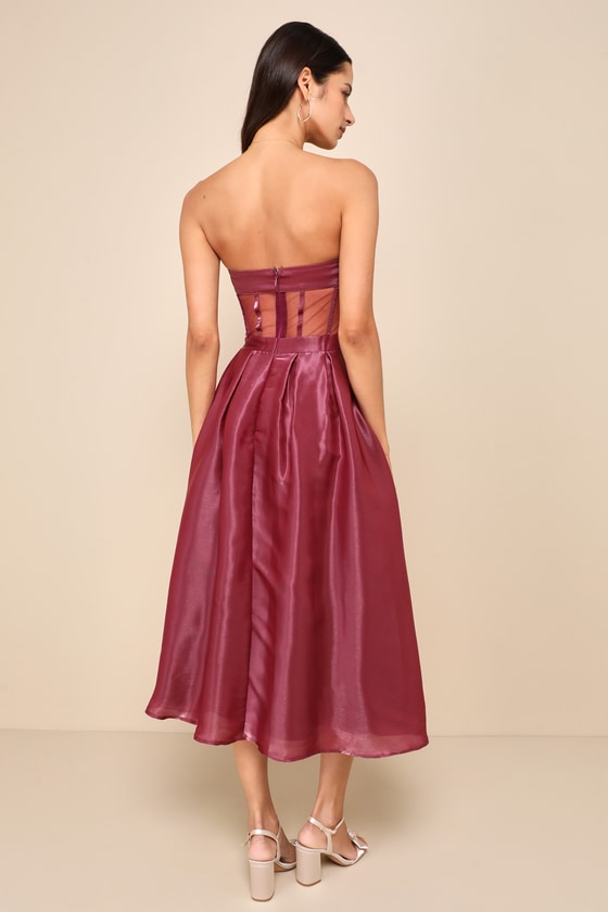 Radiant Direction Mauve Purple Strapless Midi Dress With Pockets 2