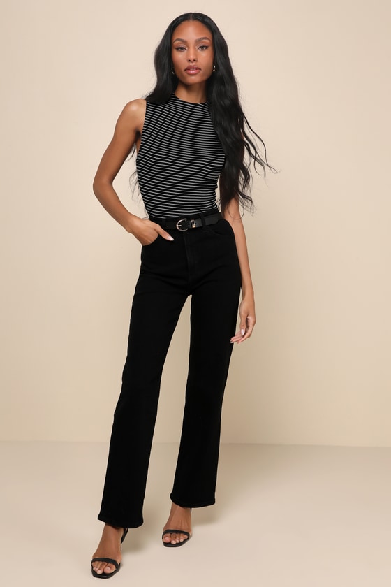Irresistibly Chic Black Striped Funnel Neck Tank Top 7