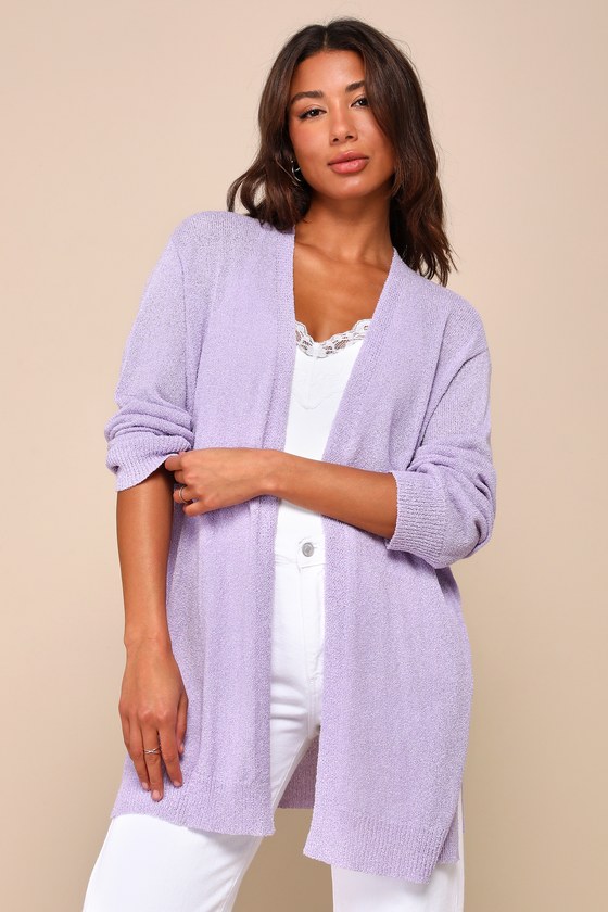 Lavender Knit Cardigan Open Front Cardigan Cardigan Sweater Lulus