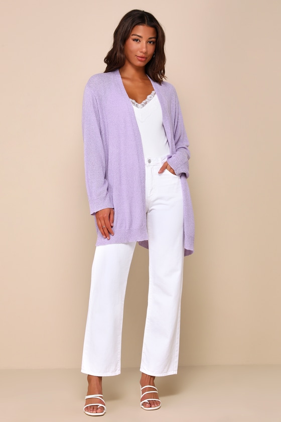 Shop Lulus Comfy Memories Lavender Knit Open-front Cardigan In Purple