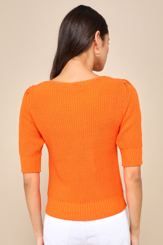 Lulus Flattering Feeling Orange Short Sleeve Sweater In Orange