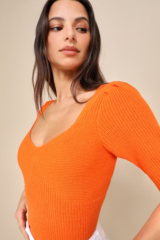 Shop Lulus Flattering Feeling Orange Short Sleeve Sweater