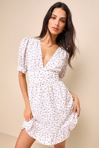 Adorable Inclination Ivory Floral Button-Front Mini Dress