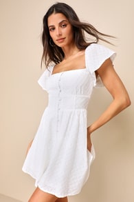 Truly So Sweet White Eyelet Embroidered Button-Front Mini Dress 1