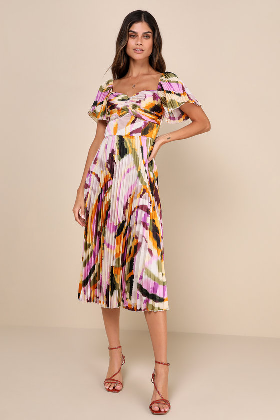 Authentically Yours Cream Multi Abstract Print Satin Midi Dress 2