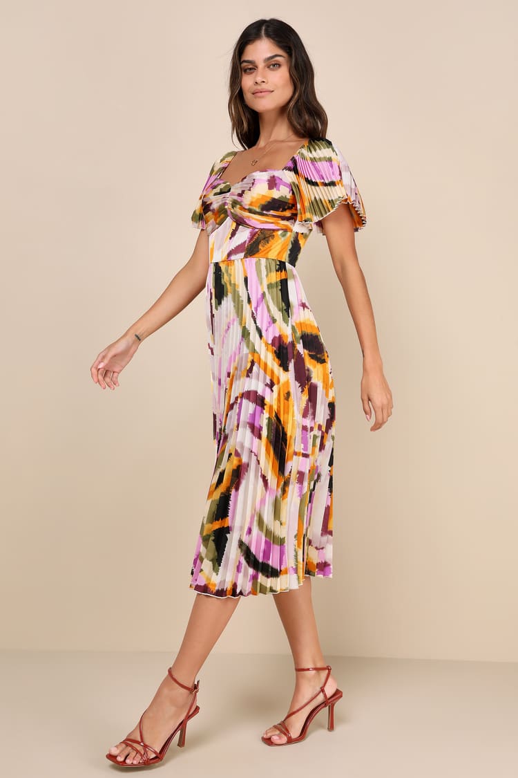 Authentically Yours Cream Multi Abstract Print Satin Midi Dress
