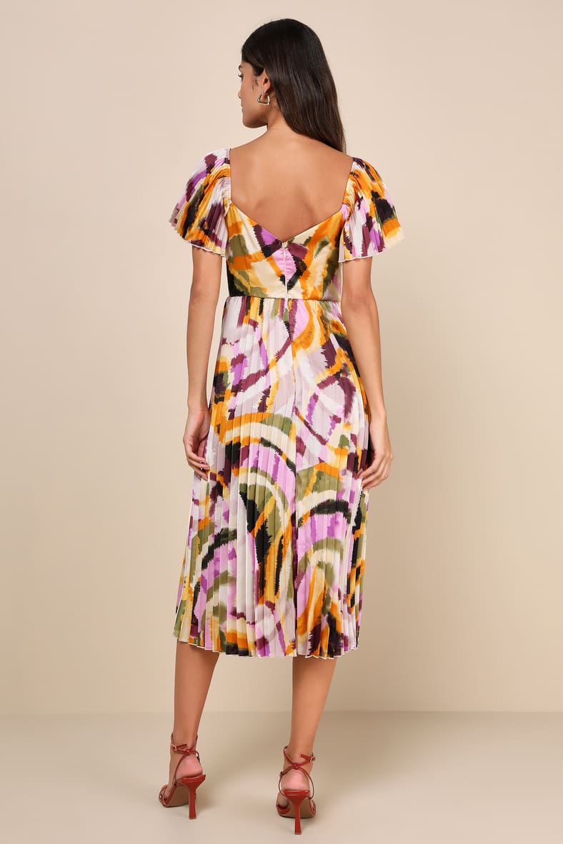 Authentically Yours Cream Multi Abstract Print Satin Midi Dress