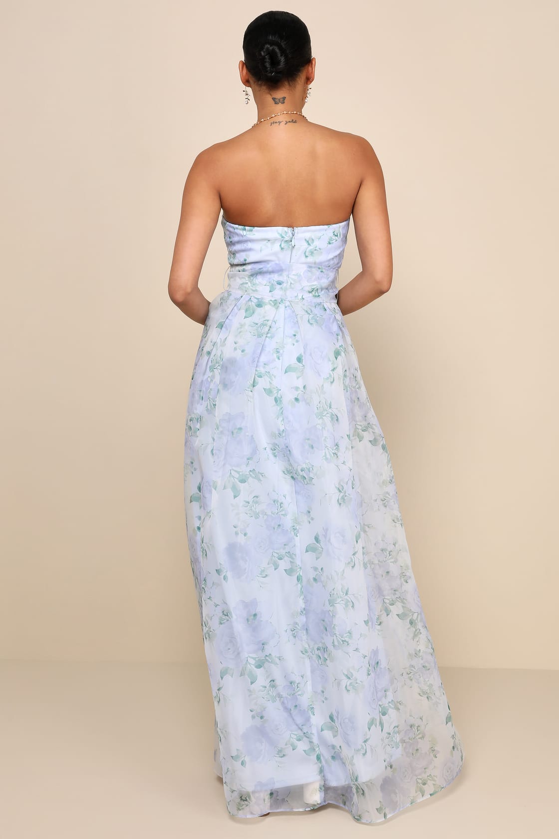 Charming Sweetness Periwinkle Floral Organza Pleated Maxi Dress