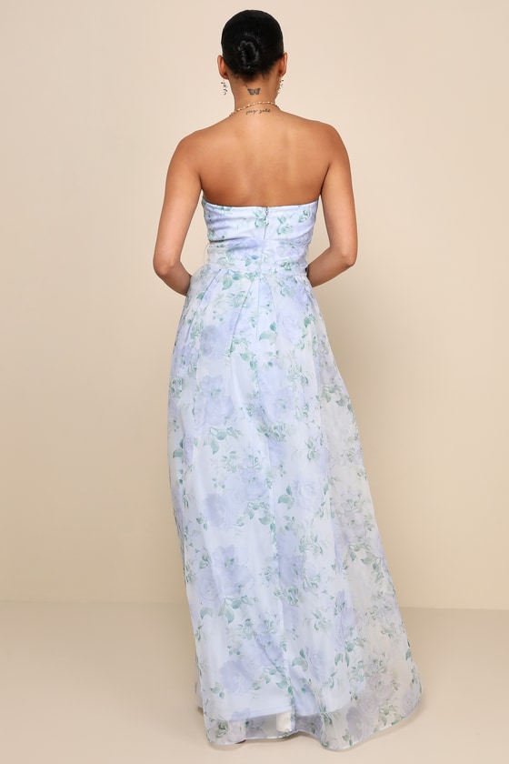 Charming Sweetness Periwinkle Floral Organza Pleated Maxi Dress 3