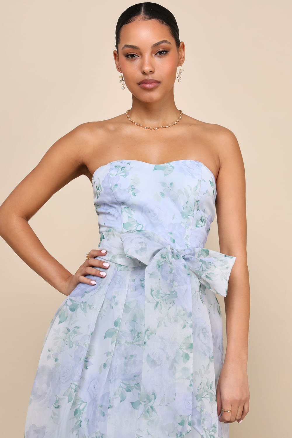 Charming Sweetness Periwinkle Floral Organza Pleated Maxi Dress