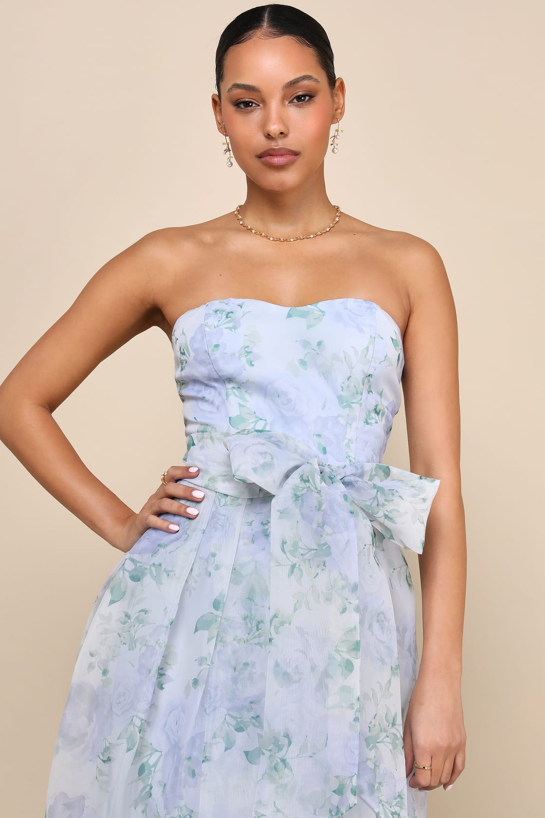 Charming Sweetness Periwinkle Floral Organza Pleated Maxi Dress