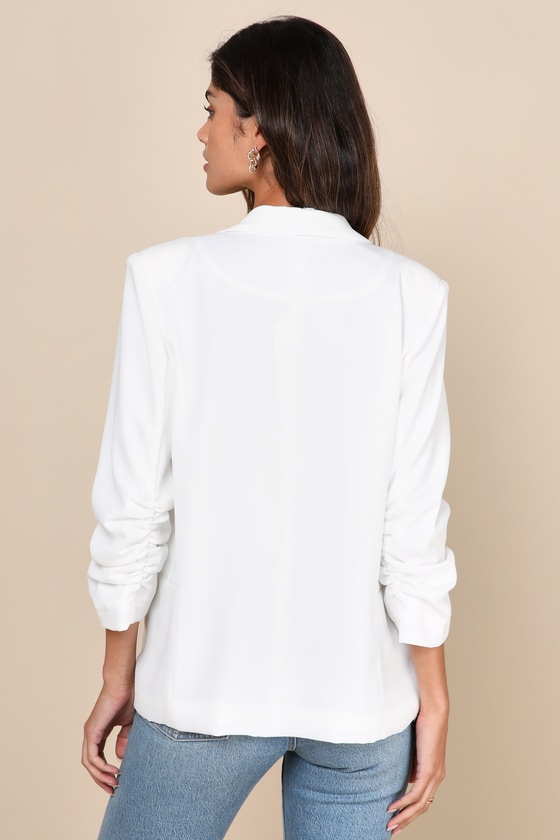 Established Excellence White Ruched Blazer - thumbnail 3
