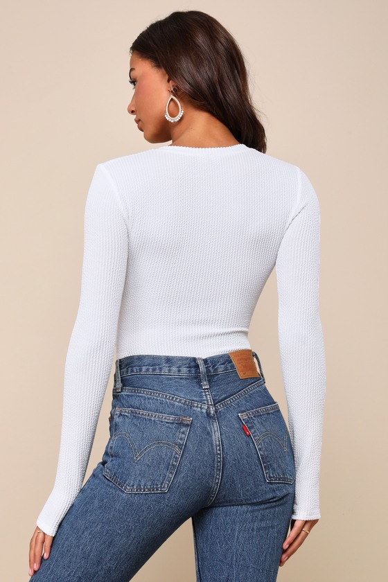 Shop Lulus Simply Attractive Ivory Ribbed Long Sleeve V-neck Bodysuit