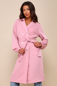 Cuter Weather Dusty Rose Pink Twill Double Breasted Trench Coat