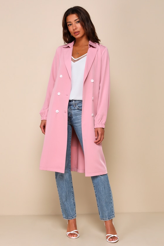 Cuter Weather Dusty Rose Pink Twill Double Breasted Trench Coat 3