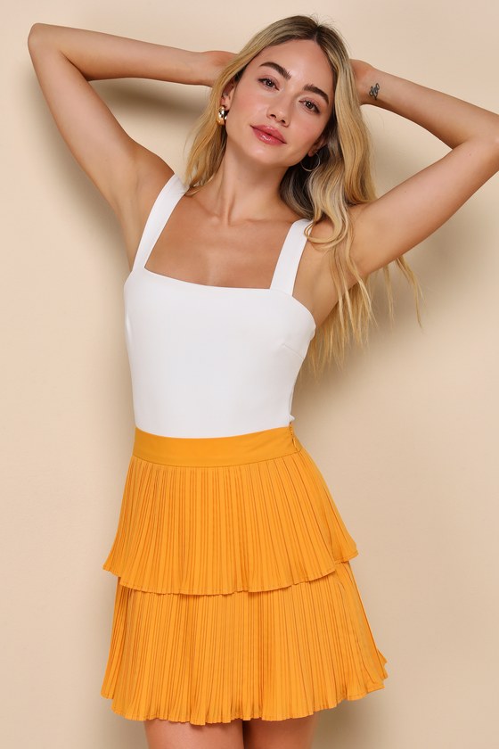 Shop Lulus Perfect Delight Light Orange Pleated Tiered Mini Skirt