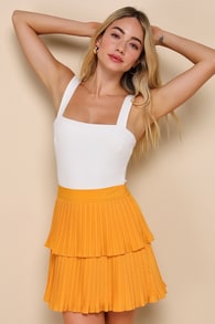 Perfect Delight Light Orange Pleated Tiered Mini Skirt