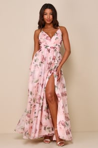 Romance That Wows Blush Floral Print Organza Maxi Dress