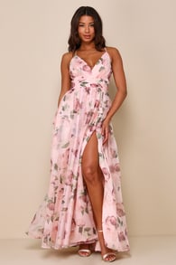 Romance That Wows Blush Floral Print Organza Maxi Dress 1