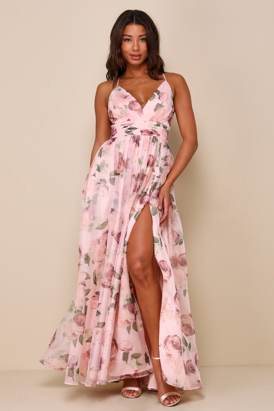 Romance That Wows Blush Floral Print Organza Maxi Dress 1