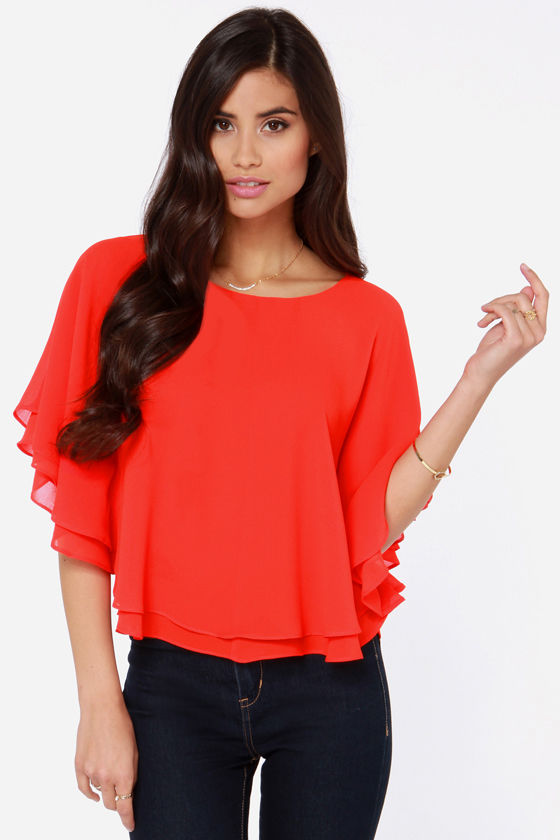 Pretty Red Orange Top - Cape Sleee Top - Red Blouse - $59.00 - Lulus