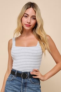 Casual Adventures Ivory Striped Ribbed Sleeveless Bodysuit